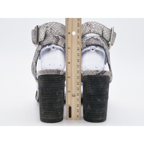 Charles David Sandals Womens 6 Gray Leather Snake Print Block Heel Gladiator - Picture 9 of 10